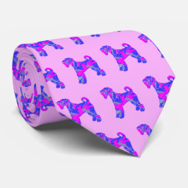 Corbata Airedale Terrier Dog Silhouette rosa y azul