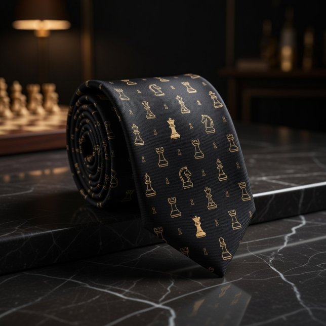 Corbata Ajedrez de Oro Negro (Subido por el creador)