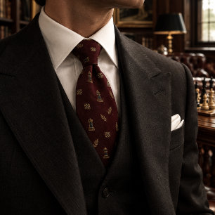 Corbata Ajedrez Torre Alfil Peón Burdeos Old Money