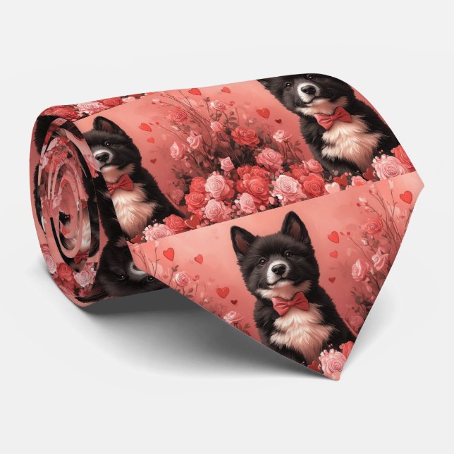 Corbata Akita Americano con Rosas - Día de San Valentín (Enrollado)