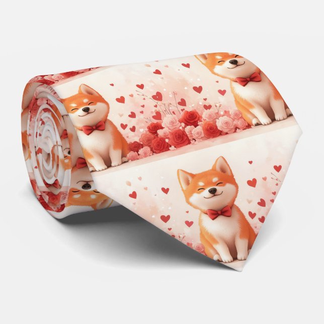 Corbata Akita con Rosas - Día de San Valentín  (Enrollado)