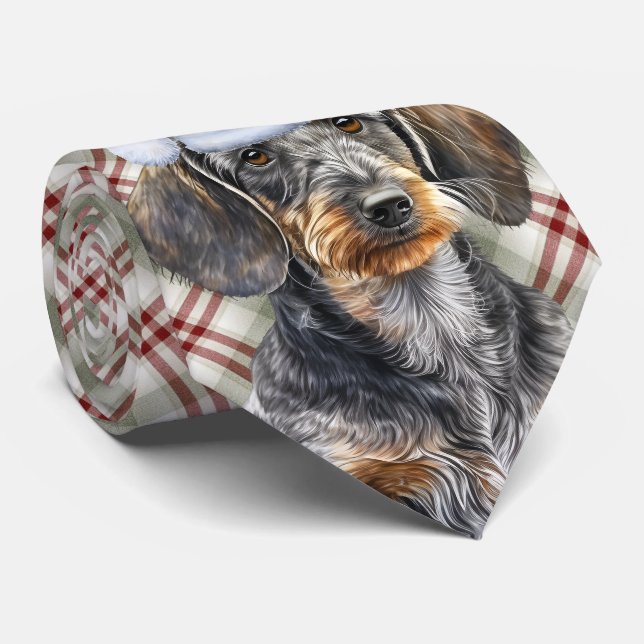 Corbata Alambre Dachshund Perro Fiesta Plaid Navidad (Enrollado)