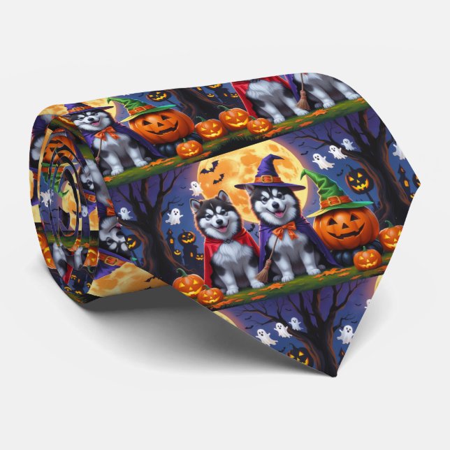 Corbata Alaskan Malamute Perros Calabaza Halloween Funny (Enrollado)