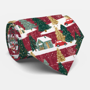 Corbata Aldea de los Navidades de los bosques rojos y verd