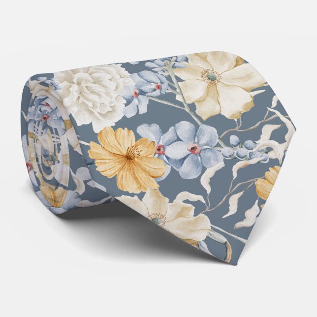 Corbata ALGO Boda DE PATRÓN FLORAL AZUL (Enrollado)