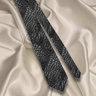 Corbata Alligator Black Faux Leather・Doble lado