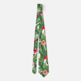 Corbata Aloha hawaiano usa hoja de flores tropicales rojo 