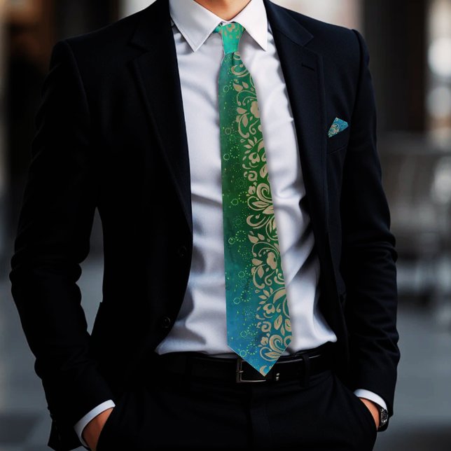 Corbata Alucinación de Cuello de Patrón Floral Verde Azul  (Aqua Blue Green Floral Pattern Neck Tie)