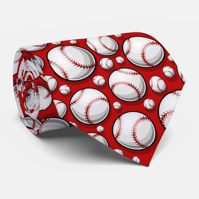 Corbata amantes de los deportes de béisbol blanco y rojo (Enrollado)
