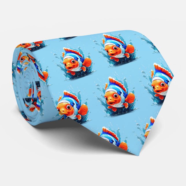 Corbata Amantes de peces divertidos azulejos  (Enrollado)