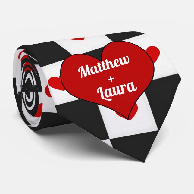 Corbata Amantes del corazón rojo con tablero de ajedrez (Enrollado)