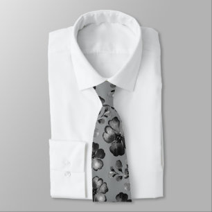 Corbata Amapola negra y blanca con vegetación en gris medi