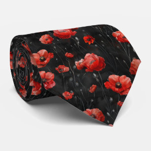 Corbata Amapolas rojas sobre negro