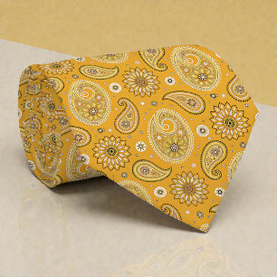 Corbata amarilla de cachemira retro hippie