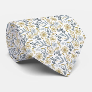 Corbata Amarilla Floral Y Patrón De Hojas Chic Bod