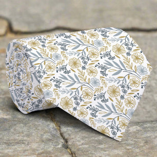 Corbata Amarilla Floral Y Patrón De Hojas Chic Bod