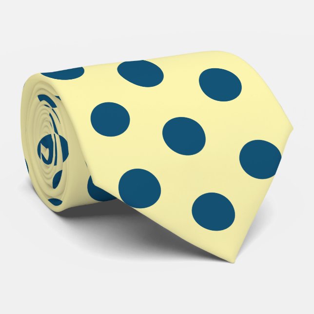 Corbata amarilla mantequilla Navy de lunares (Enrollado)