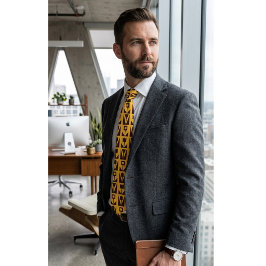 Corbata amarilla para hombres con flores geométric