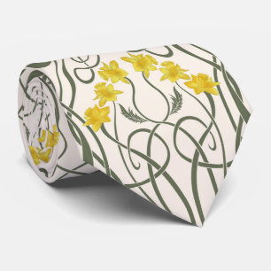 Corbata Amarillo Art Nouveau Narcisos y Tallos Crema