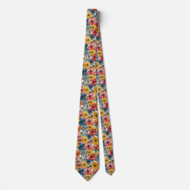 Corbata Amarillo, azul, floral roja
