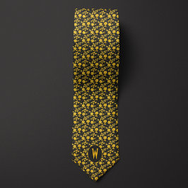 Corbata Amarillo Crema de Mantequilla Floral en Negro