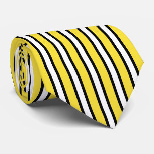 Corbata Amarillo de botón de oro, blanco y negro con rayas