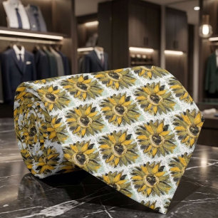 Corbata Amarillo de girasol negro verde estilo arte acuare