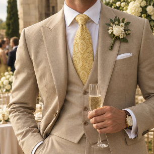 Corbata Amarillo Mantequilla Dorado Barroco Damasco Elegan