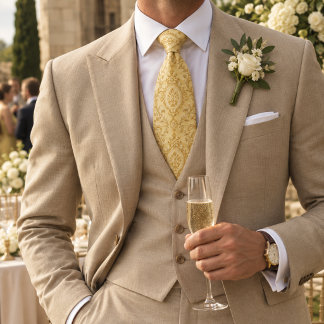 Corbata Amarillo Mantequilla Dorado Barroco Damasco Elegan