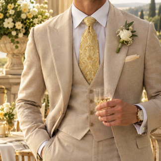 Corbata Amarillo Mantequilla Dorado Paisley Barroco Scroll