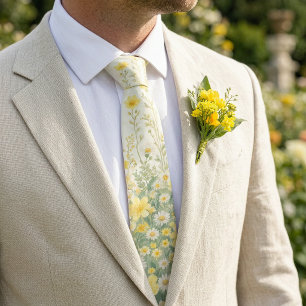 Corbata Amarillo Mantequilla Flor Silvestre Boda de Verano