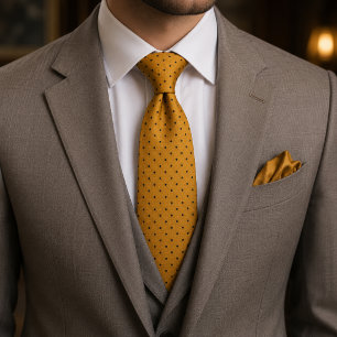 Corbata Amarillo Mostaza Negro Italiano Poder Lujo