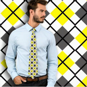 Corbata Amarillo, negro, gris sobre el cuello de la impres