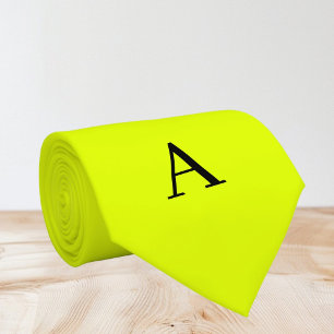 Corbata Amarillo Neon Retro Monograma Fluorescente Brillan