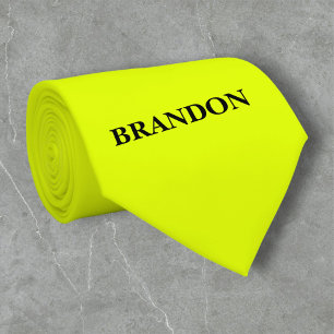 Corbata Amarillo Neon Retro Monograma Fluorescente Brillan