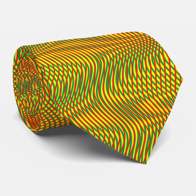 Corbata Amarillo Rojo Verde Resumen Trippy Wavy Psychedeli (Enrollado)