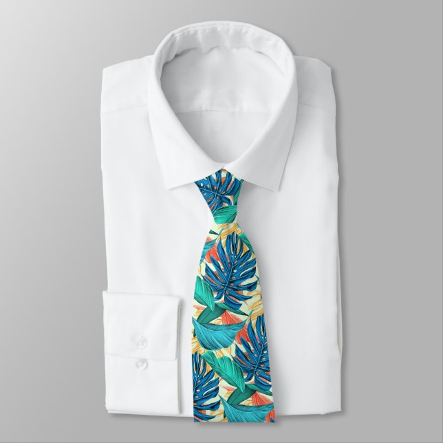 Corbata Amarre de cuello Fiesta de verano con hojas tropic (Atado)