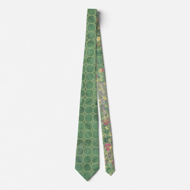 Corbata Amarre De Cuello Verde Floral (Anverso)