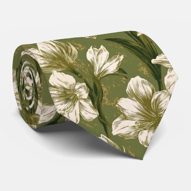 Corbata Amaryllis Floral Compromiso Boda Tradicional  (Enrollado)