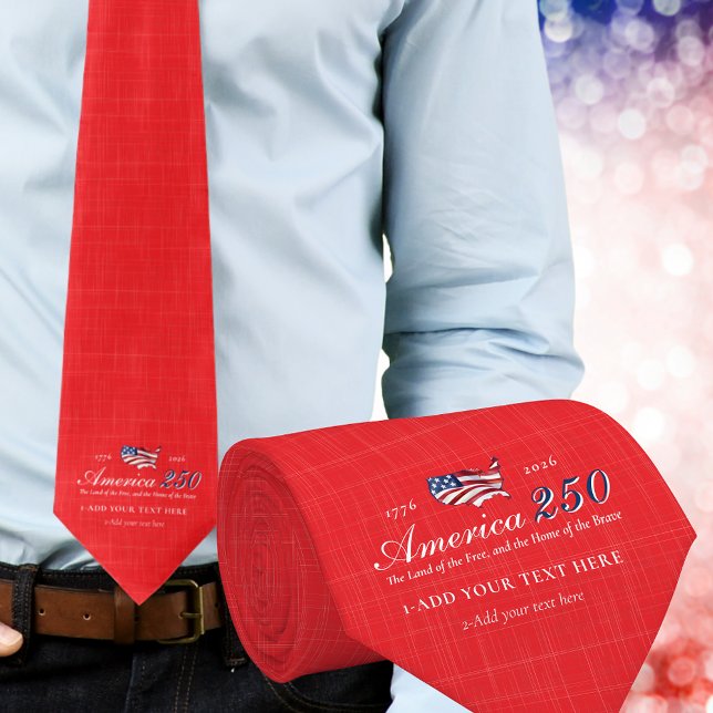 Corbata América 250 Tierra de Libre Hogar Valiente Patriót (America 250 Land of Free Home Brave Patriotic America Anthem Independence Day Keepsake Red Neck Tie)