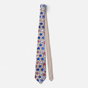 Corbata América Moderna Rojo Blanco Azul Estrellas Beige 