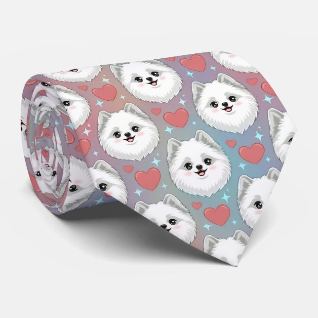 Corbata American Eskimo Dog Valentine Hearts Pattern Cute  (Enrollado)