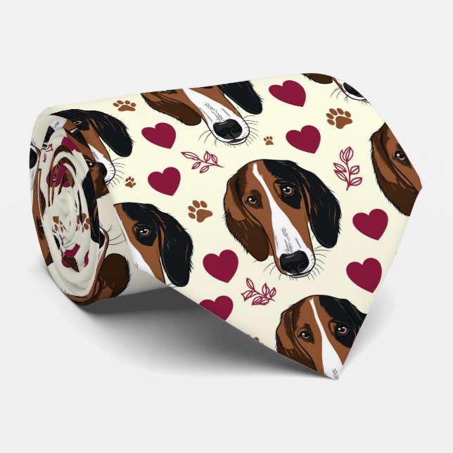 Corbata American Foxhound Valentine Hearts Pattern Dog (Enrollado)