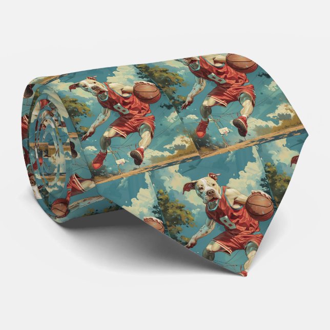 Corbata Americano Staffordshire Dog Jugando Baloncesto (Enrollado)