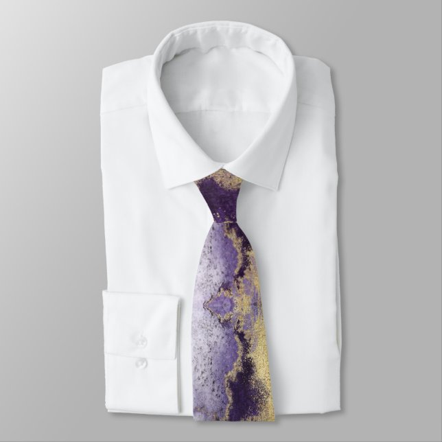 Corbata Amethyst Violet & Gold Boda Cuello (Atado)