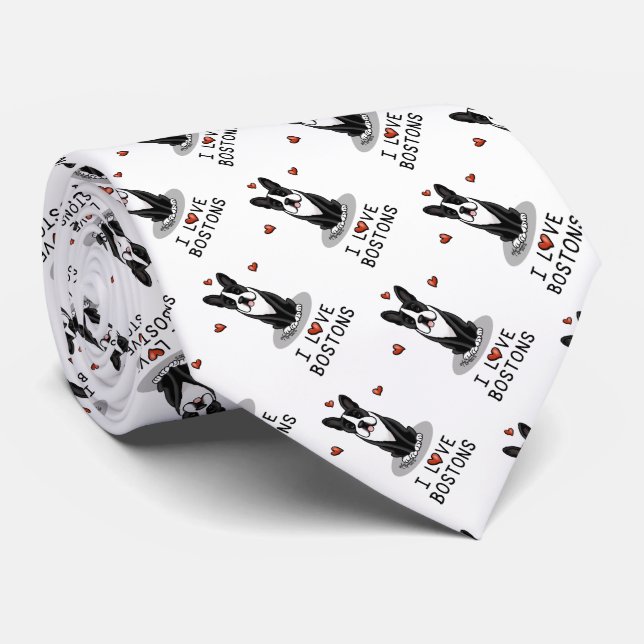 Corbata Amo a los Bostones - Boston Terriers (blanco y neg (Enrollado)