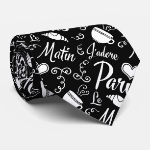 Corbata Amo París en el café y el Croissant de la mañan
