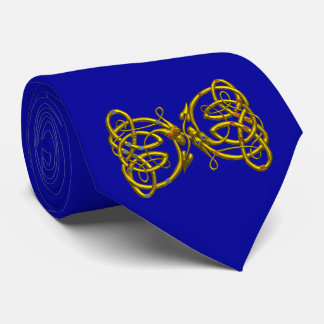 Corbata AMOR DE DRAGÓN / nudos celtas azules de oro