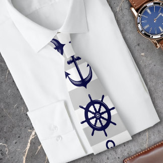 Corbata Ancla azul marino y rueda de barco náutica