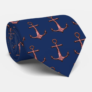 Corbata Ancla de oro azul y Rosa Náutico